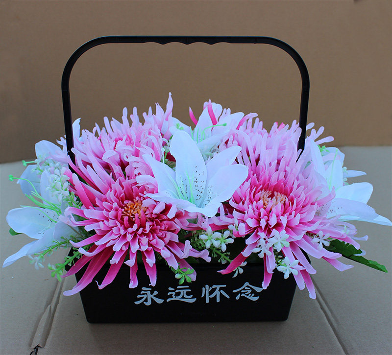 新款仿真花菊花盘景清明节花扫墓花祭祖假花上坟绢花陵园花摆放花