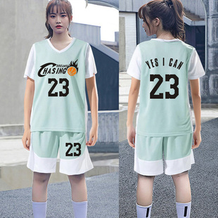 篮球服女定制运动队服比赛套装球衣男学生有袖班服假两件训练T恤