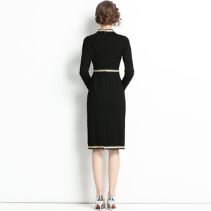 RM9094#新款法式黑色小香风连衣裙精品锦棉罗马面料