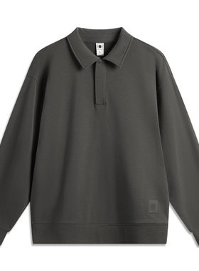 李宁男子套头卫衣秋季新款宽松休闲百搭无帽POLO翻领长袖AWDU849