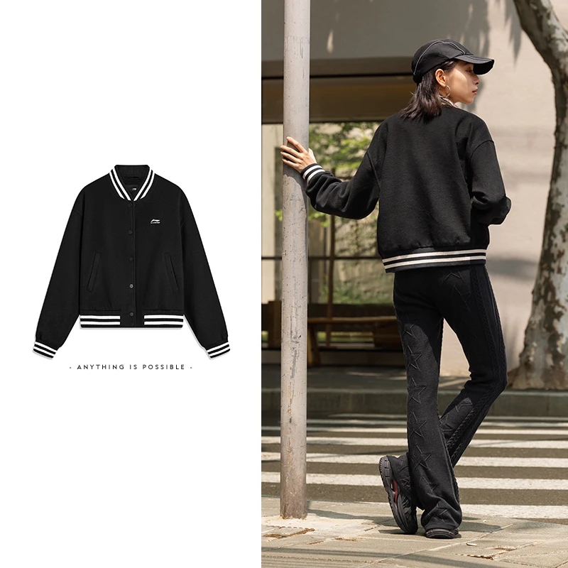 李宁女子秋冬新款夹克运动时尚潮流宽松运动休闲立领外套AJDT762