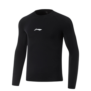 李宁男子男子紧身衣CBA专业篮球简约透气圆领修身 上衣AUDU111 长袖