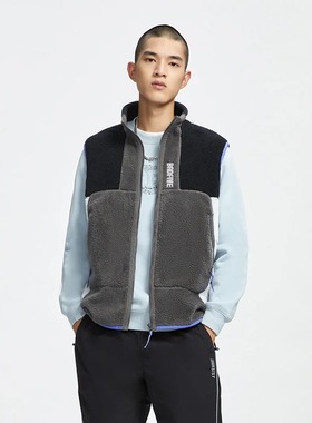 李宁摇粒绒马甲背心反伍系列男子秋冬保暖潮流羊羔绒外套AMDR045