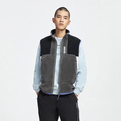 李宁摇粒绒马甲背心反伍系列男子秋冬保暖潮流羊羔绒外套AMDR045