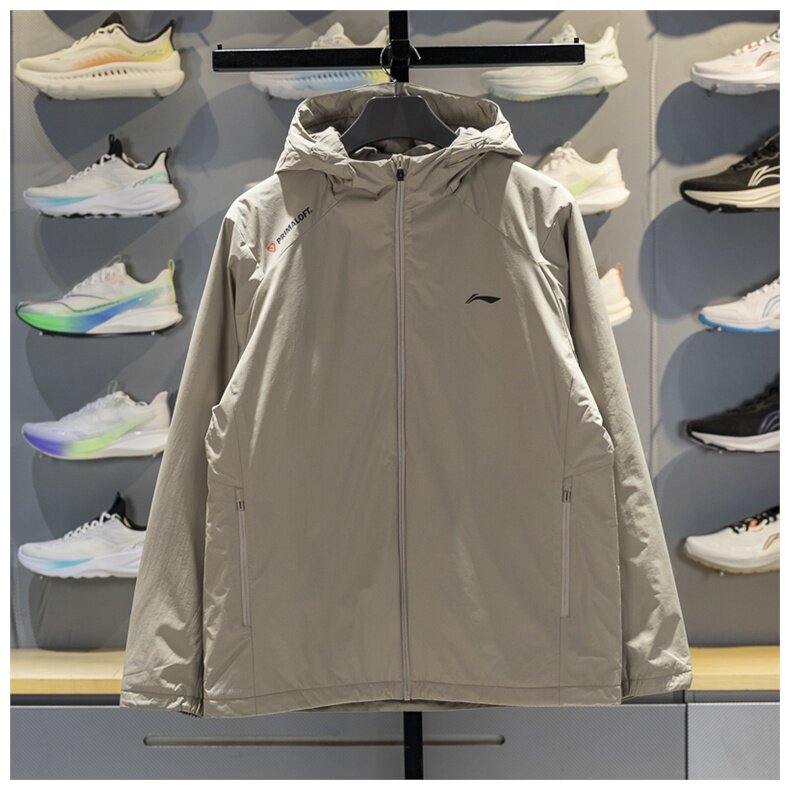 李宁男冬季保暖防泼水连帽短棉服