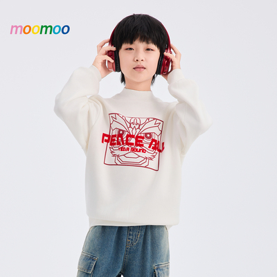美特斯邦威童装moomoo男童冬新款贺岁半高领加绒卫衣落肩抗寒保暖