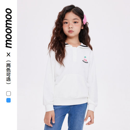 moomoo童装女童学院翻领卫衣百搭基础款中大童上装潮流时尚甜美风