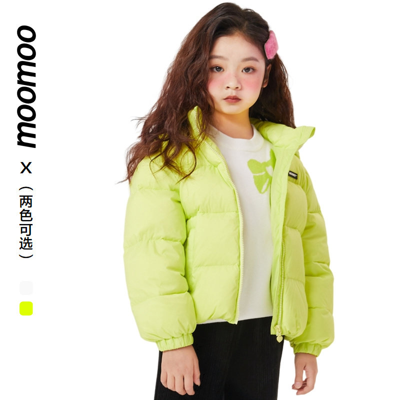 moomoo童装女童字母印花短款羽绒服潮酷个性大logo印花潮流上衣女