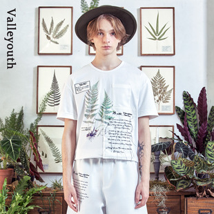 山谷少年原创男装 白T恤 植物标本印花刺绣休闲百搭宽松短袖 风蕨