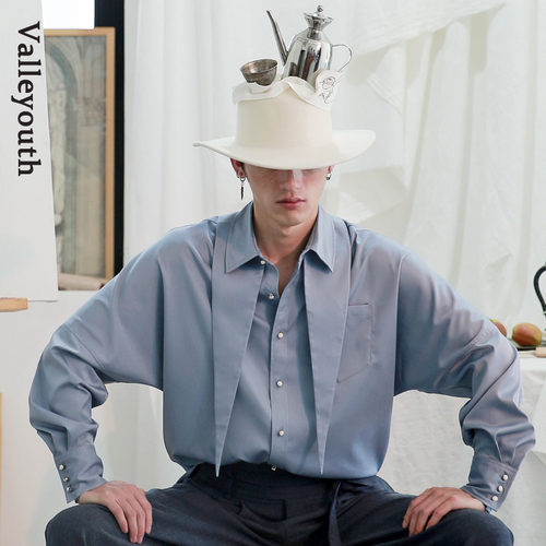 轻奢落肩秋季英伦原创设计衬衫