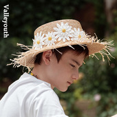 小白菊 山谷少年设计师品牌 立体花朵田园度假编织遮阳草帽