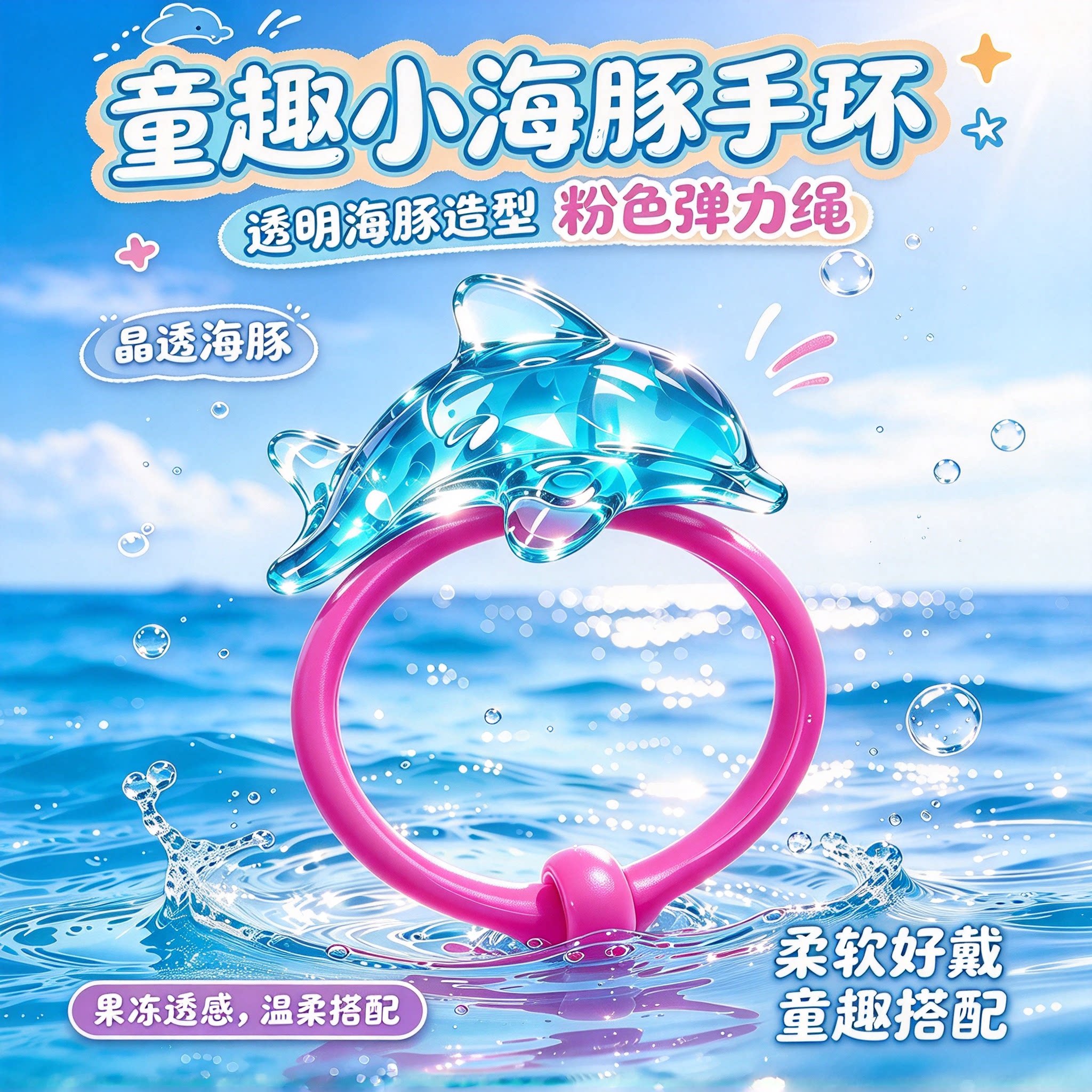 健达奇趣蛋同款小海豚手环海洋系列美人鱼手链首饰果冻风童年玩具