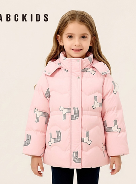 Abckids童装2024冬款甜美可爱风满身小熊连帽羽绒服女童保暖外套