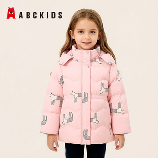 Abckids童装2024冬款甜美可爱风满身小熊连帽羽绒服女童保暖外套