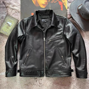 穆赫兰道意大利无涂植鞣牛皮机车皮夹克修身 真皮皮衣外套 短款 男士