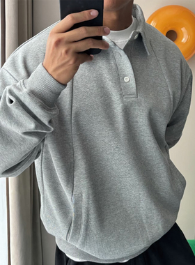 UNF380G双面空气层太空棉卫衣Vintage解构分割剪裁半开襟翻领卫衣