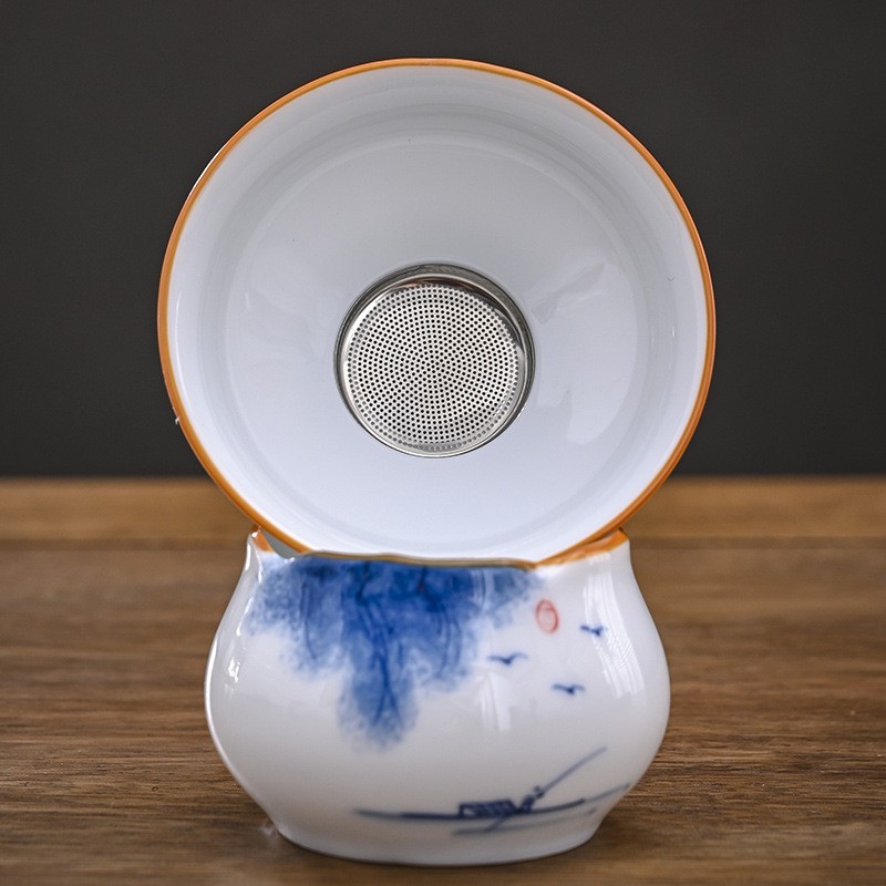 德国进口手绘甜白瓷茶漏 陶瓷过滤网 茶叶过滤网五彩手绘过滤器茶