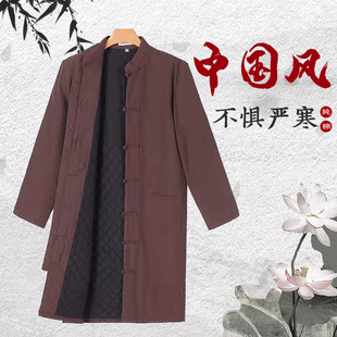复古中国风男装棉衣中式盘扣立领中长款棉袍纯棉唐装外套汉服棉袄