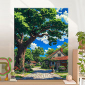 diy数字油画丙烯填充手绘风景治愈减压油彩涂色画 解暑宫崎骏