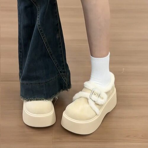 加绒松糕厚底勃肯棉鞋女冬季外穿