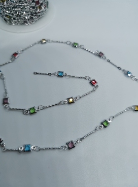DIY链条高保色金属彩虹方块小锆石手工链流苏项链手链材料