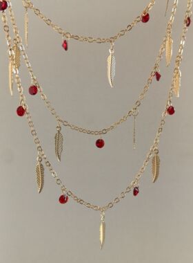 diy链条 红羽 红锆石羽毛流苏链条 高温保色手作链子