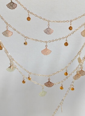 diy链条 翩翩银杏 黄色水钻高温保色 手作链子手链项链服饰配件