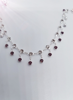 DIY链条 高保色厚银葡萄紫水钻流苏错石古风头饰diy材料手工链条