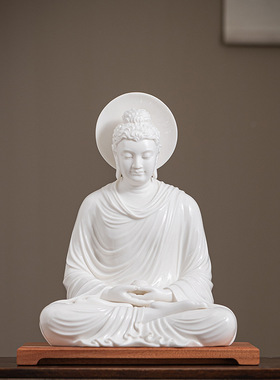 陶瓷佛光如来佛祖摆件三宝器释迦摩尼佛像供奉药师佛办公室装饰品