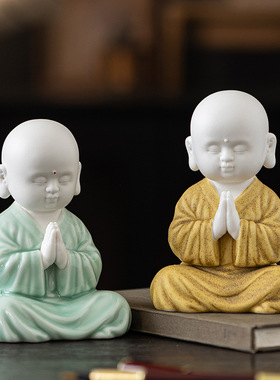中式禅意小和尚摆件陶瓷人