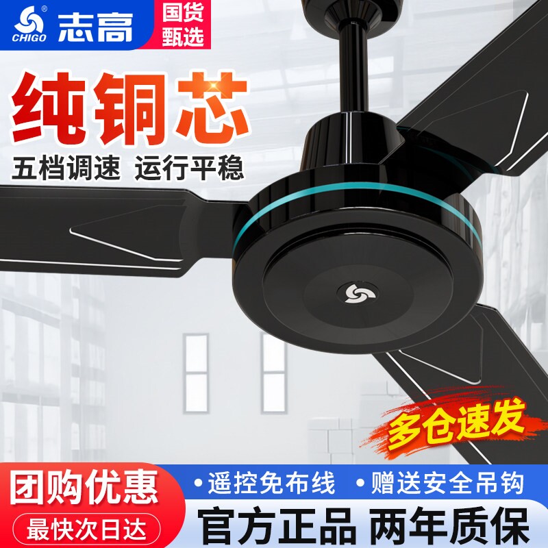 志高吊扇家用客厅餐厅吊顶黑色工