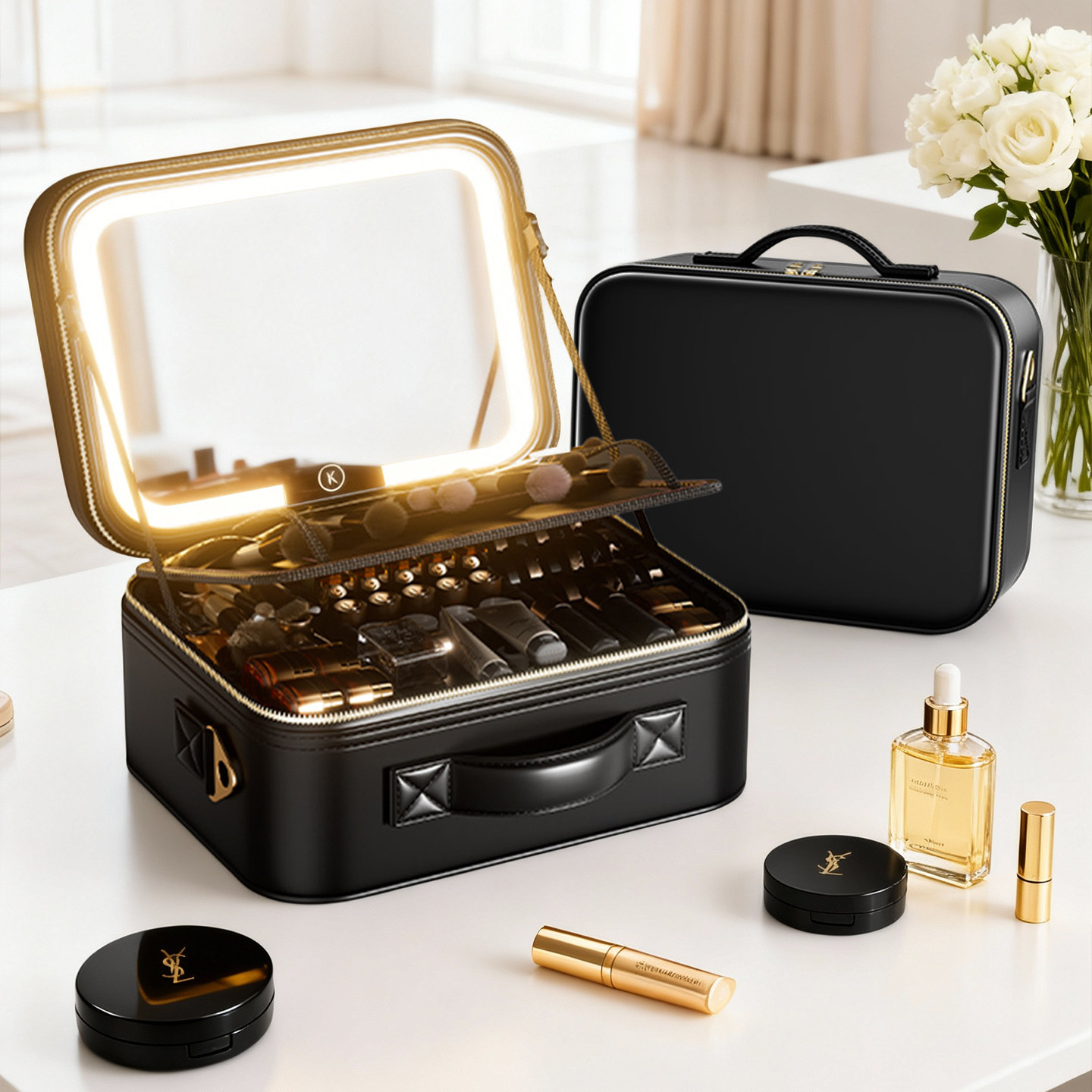 化妆包女高级LED带镜子旅行便携大容量化妆箱手提分区收纳美妆包,收纳整理,化妆包,淘宝优惠券,粉丝福利购,淘宝优惠卷