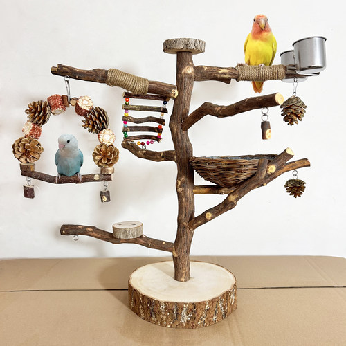 鸟架鹦鹉树枝站架杆桌面小鸟架子玄凤牡丹虎皮落地式原木秋千站台