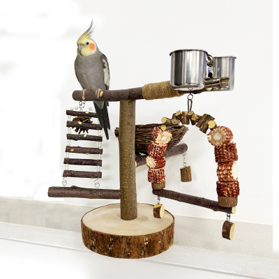 鹦鹉站架树枝桌面小鸟架子虎皮牡丹玄凤站杆苹果原木站台秋千玩具
