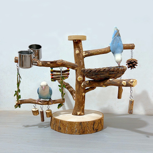 鸟架鹦鹉树枝站架桌面中小鸟架子牡丹玄凤虎皮站架杆原木秋千站台