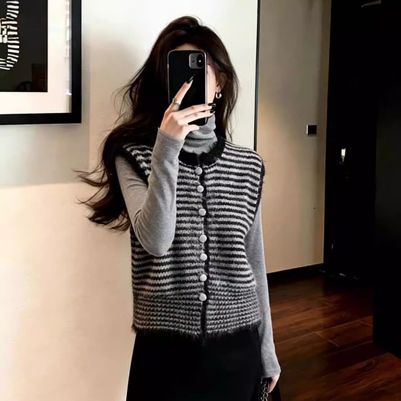 条纹毛衣马甲开衫女2025新款秋季宽松显瘦叠穿针织上衣,女装/女士精品,毛针织衫,淘宝优惠券,粉丝福利购,淘宝优惠卷