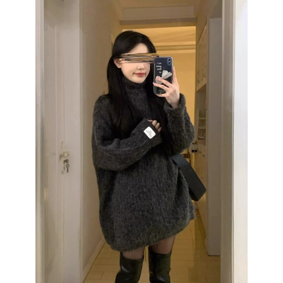 秋冬新款韩系高领中长款毛衣