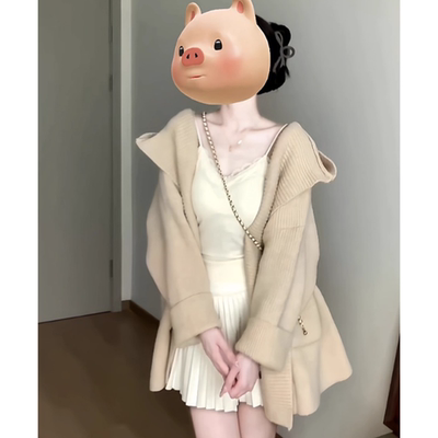 早秋新款韩系中长款连帽针织衫