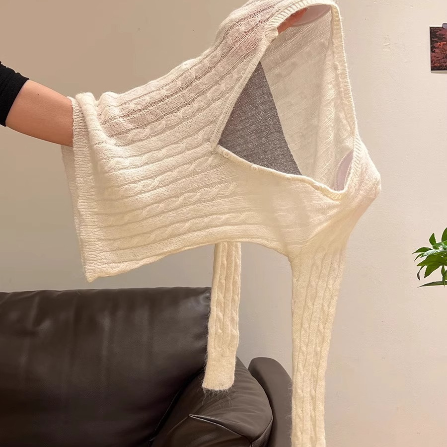 假两件长袖薄款V领针织衫上衣