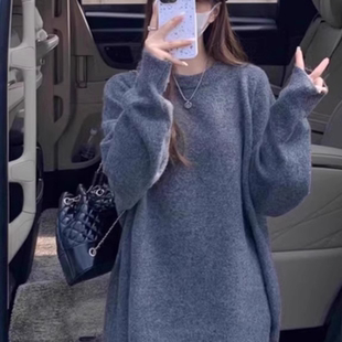 温柔慵懒风软糯套头毛衣女秋冬外穿休闲宽松中长款内搭针织衫上衣