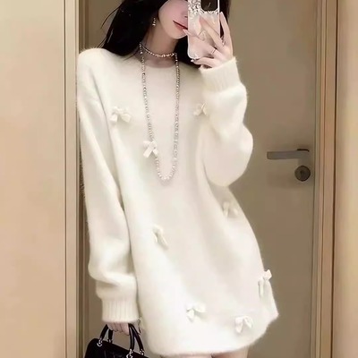 秋冬法式蝴蝶结针织连衣裙毛衣