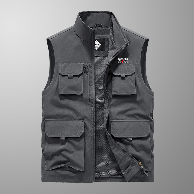 NEW JEEP MENS VEST SUMMER OUTDOOR CARGO MULTI POCKET HORSE CLIP CASUAL PLUS SIZE SPORTS MID AGED VEST JACKET