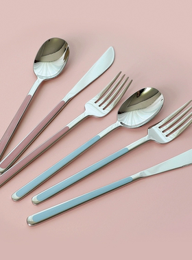 韩国进口SMF不锈钢汤勺叉子西餐刀彩色简约精致风格304不锈钢2色
