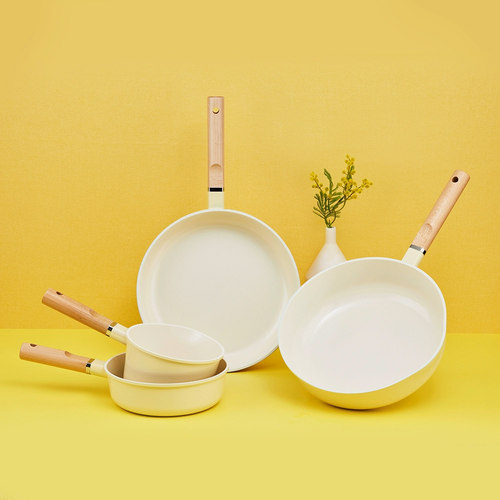 韩国进口 Roichen 抗菌陶瓷涂层煎锅炒锅儿童辅食锅IH两用锅 黄色