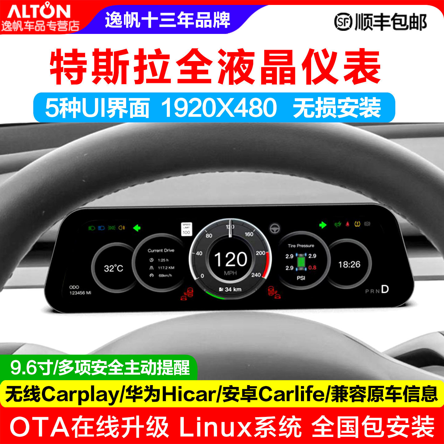 适用特斯拉Teslamodel3/Y改装液晶仪表盘显示中控Cacplay导航HUD