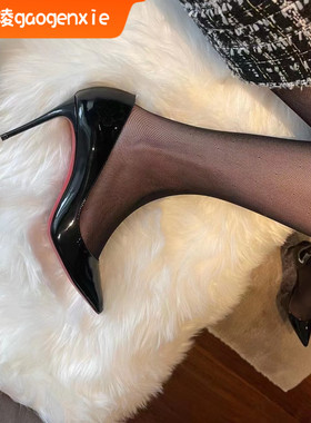 黑色红底高跟鞋床上2024新款尖头漆皮细跟情趣女调情性感单鞋