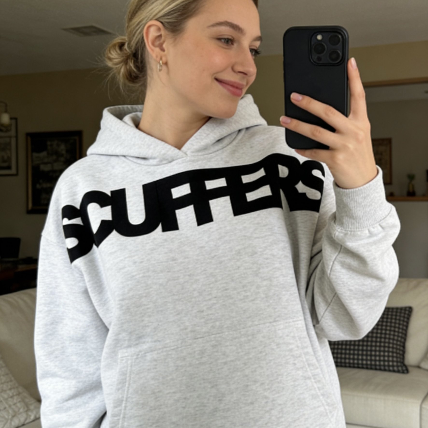 跨境scuffers字母印花休闲连帽卫衣街头纯色宽松字母套头连帽衫