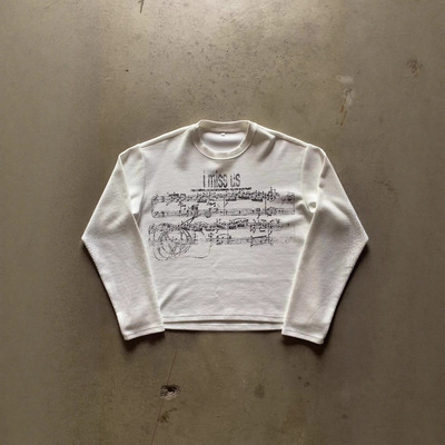 欧美跨境y2k印花T恤长袖圆领上衣个性暗黑复古潮流INS宽松嘻哈T恤