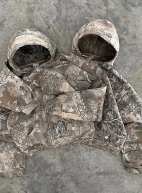 UNZEOT美式复古卫衣男shi宽松小众拉链连帽卫衣外穿痞帅上衣