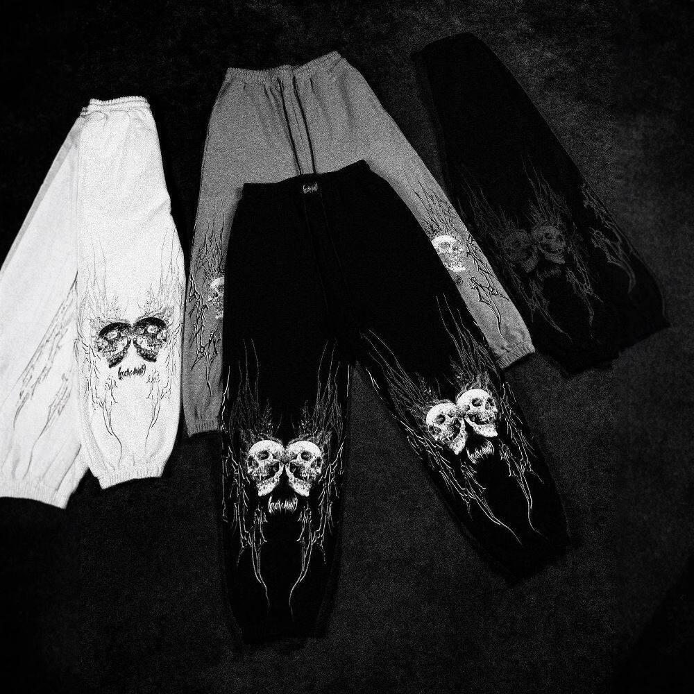 个性街头嘻哈说唱街头长裤跨境外贸弹力绑绳暗黑印花图案休闲裤